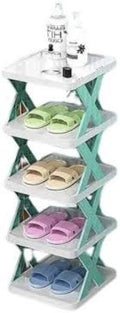 Space-Saving 5-Tier Shoe Rack: Folding Adjustable Plastic Organizer for Closets and Narrow Spaces