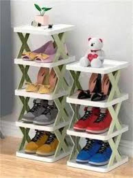 Space-Saving 5-Tier Shoe Rack: Folding Adjustable Plastic Organizer for Closets and Narrow Spaces
