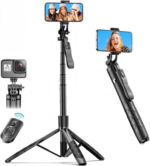{K-28}Long Video Stand Cum Selfie Stick Tripod with Remote - 360° Rotation Phone Stand with Wireless Remote Control, without light