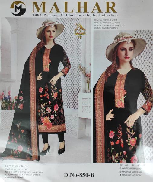 MALHAR 100% Premium cotton lawn digital printed 3 Piece