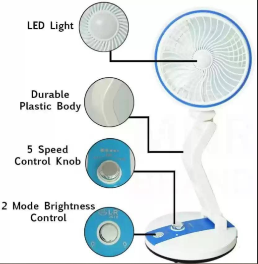 Rechargeable Folding Fan With LED Light (LR Fan)