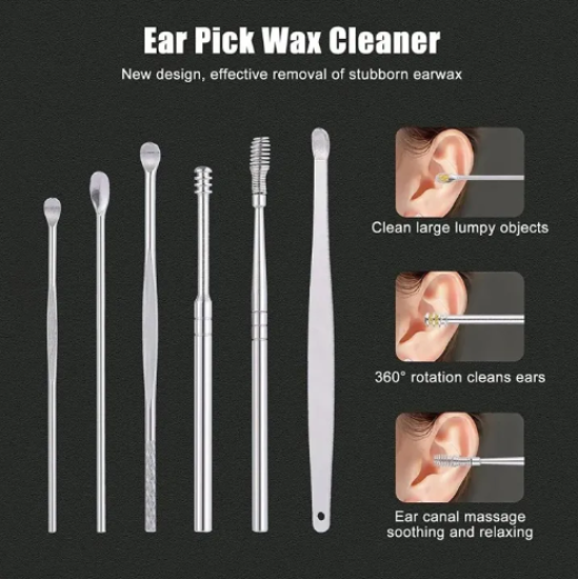 Ear Pick Set Portable Ear Cleaner Set Stainless Steel with Leather Case - 6 Pcs