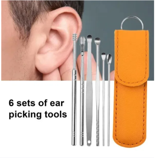 Ear Pick Set Portable Ear Cleaner Set Stainless Steel with Leather Case - 6 Pcs