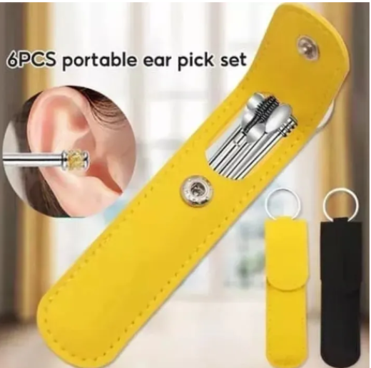 Ear Pick Set Portable Ear Cleaner Set Stainless Steel with Leather Case - 6 Pcs