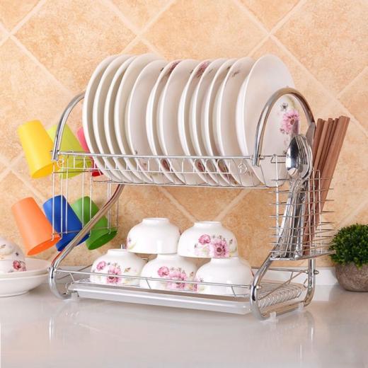 2 Layer Dish Drainer Rack Stainless Steel