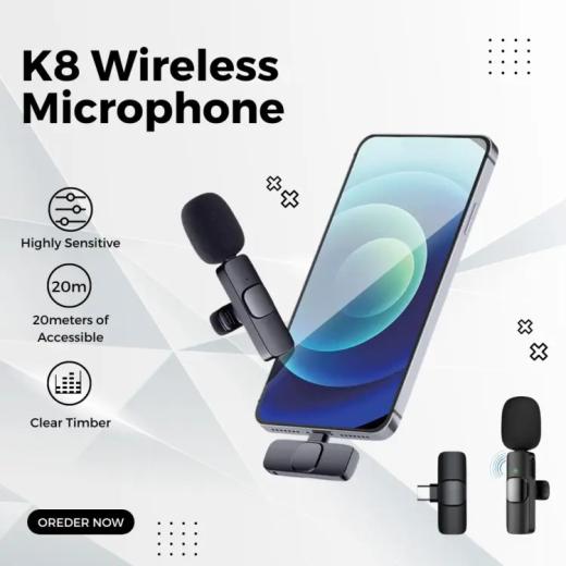 K8 Wireless Microphone for YouTube Vlogging, Video Recording Online Classes with Noise Cancellation Mic Supports ( Type C)
