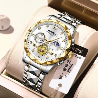 BINBOND Quartz Watches Men’s Luxury Stainless Steel + Free Chain cutter & battery .