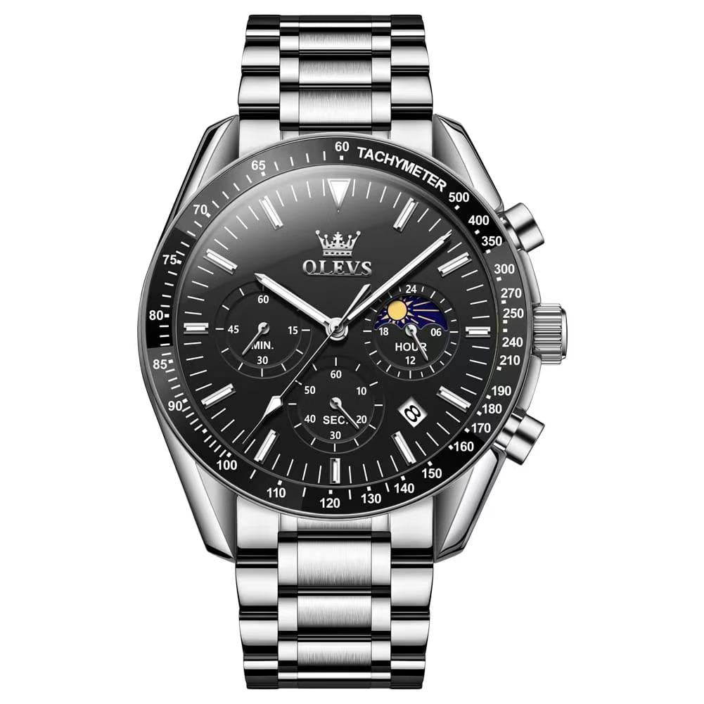 Butter Fly Lock  OLEVS Watch for mens  (Still chain and black dial)