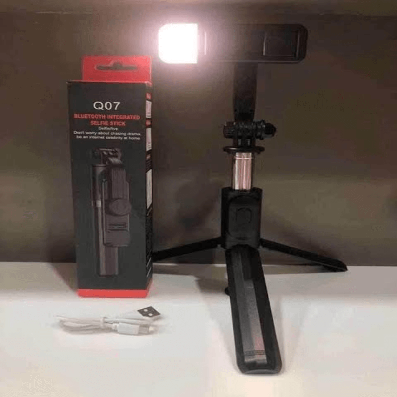 Q07 Foldable Mini Tripod & Selfi Stick with LED Light Bluetooth Remote Shutter