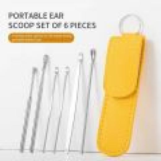 Ear Pick Set Portable Ear Cleaner Set Stainless Steel with Leather Case - 6 Pcs