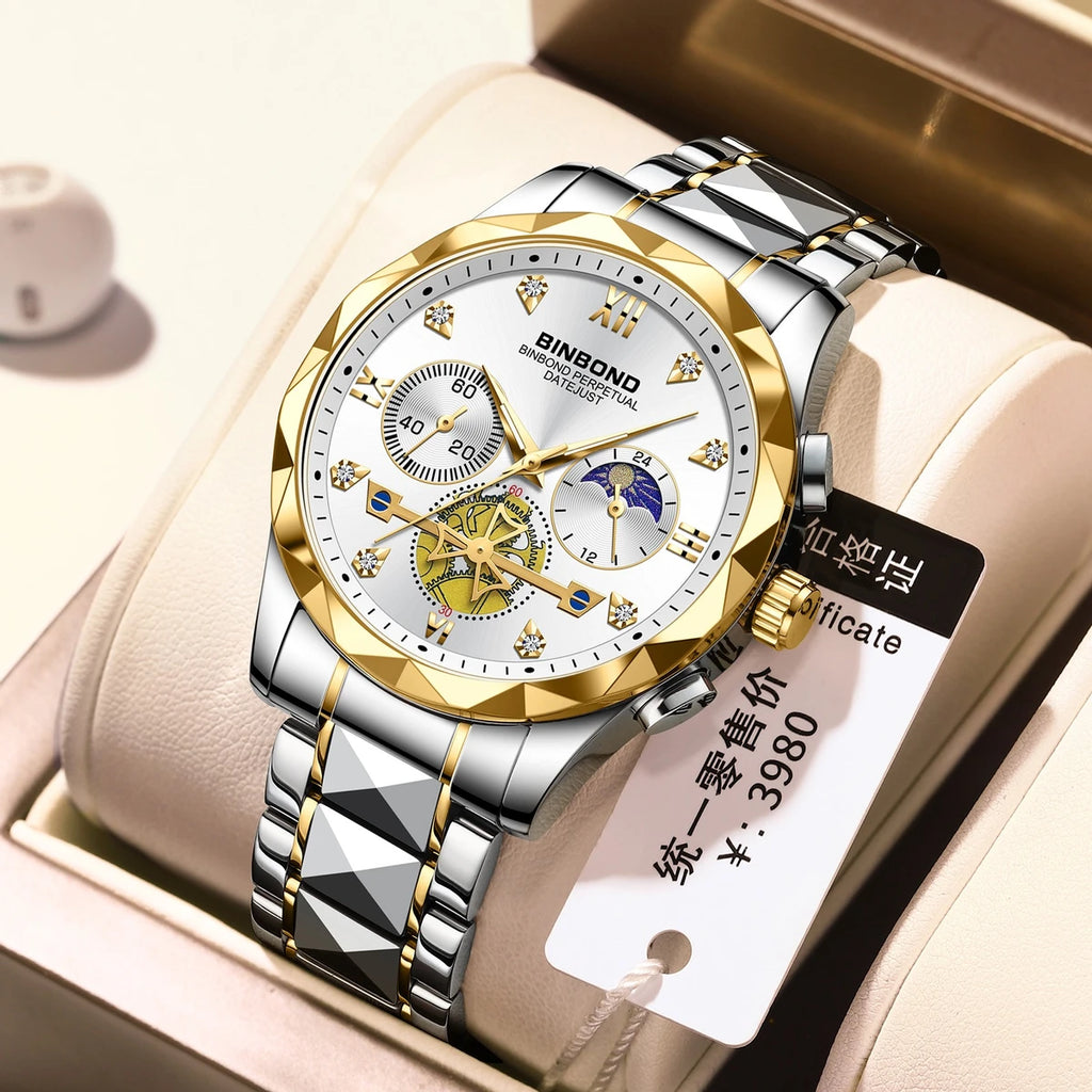 BINBOND B1236 Brand Fashion Tourbillon Dial Quartz Watches Men’s Luxury Stainless Steel