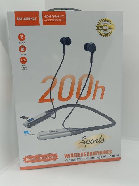 Original Regrsi Model: RE-NY060 Wireless Neckband 200h Long Battery, LED Power Display, TF Card, Fast Charging speed