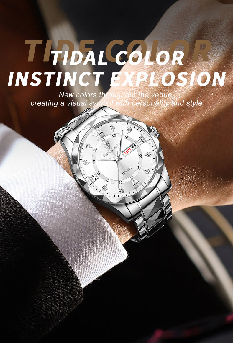 BINBOND 2521 Luxury Brand Luminous Quartz Watch For Men (silver)
