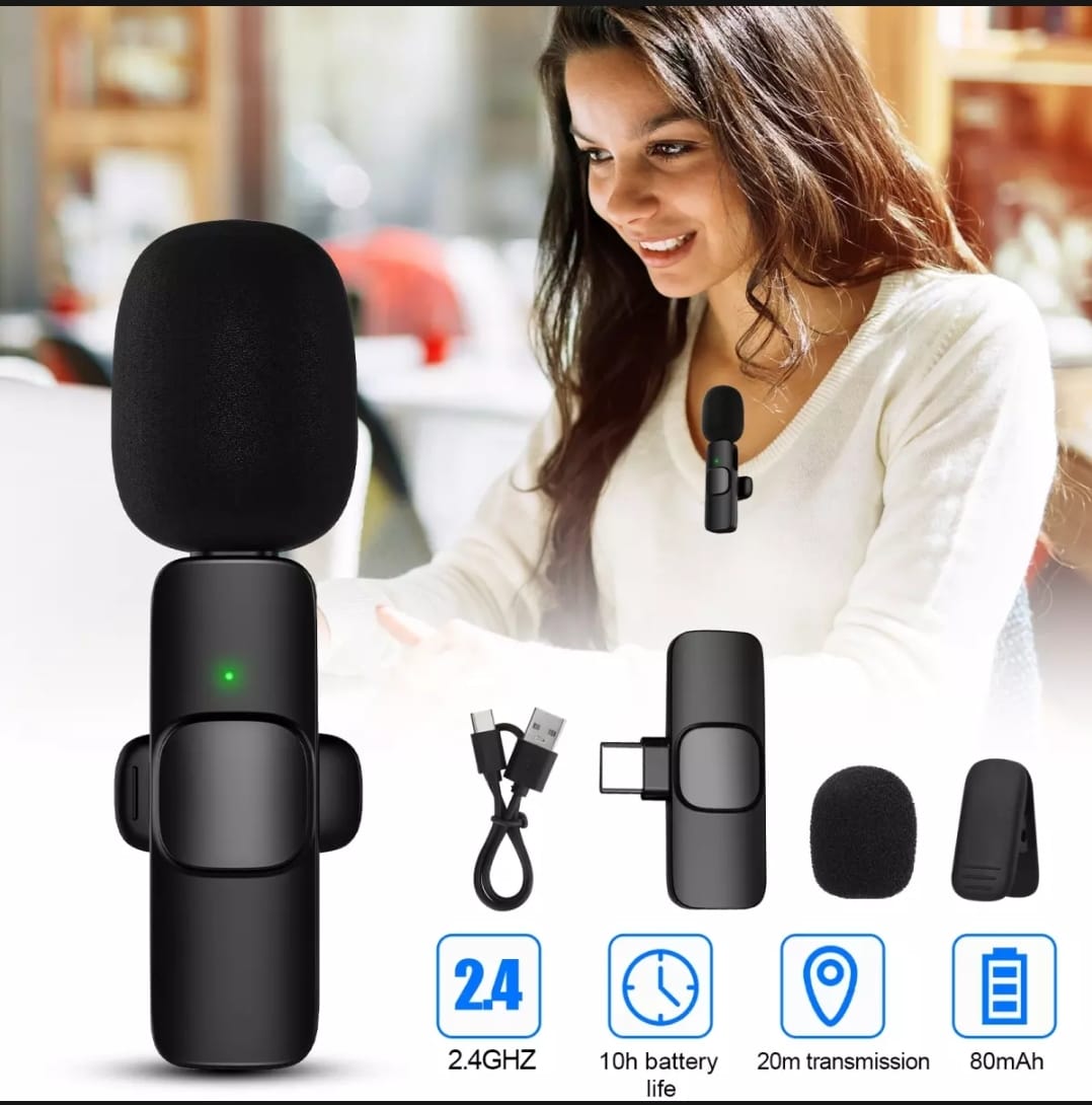 Smart Vlogger's Combo: K8 Wireless Microphone, Q07 Bluetooth Selfie Stick & 360° Rotating Phone Stand