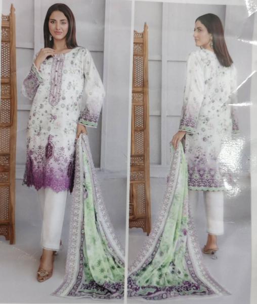 Exclusive Pakistani Handwork Cotton 3-Piece with Chiffon Georgette Dupatta