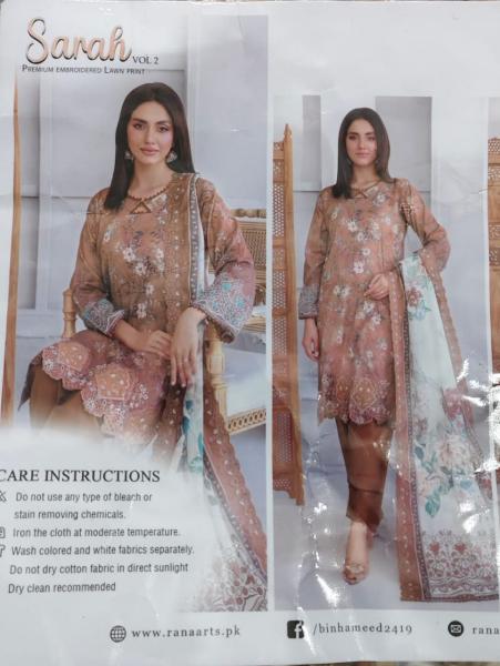 Sarah Vol-2: Premium Pakistani Handwork Cotton 3-Piece with Chiffon Georgette Dupatta