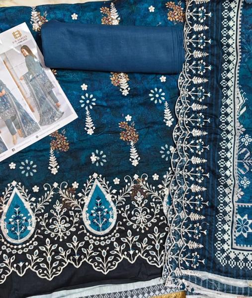 Sarah Vol-2: Premium Deep Teal Blue Handwork Cotton Suit with Chiffon Georgette Dupatta