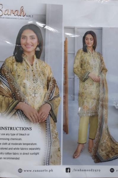 Sarah Vol-2: Premium Olive Green Handwork Cotton Suit with Chiffon Georgette Dupatta