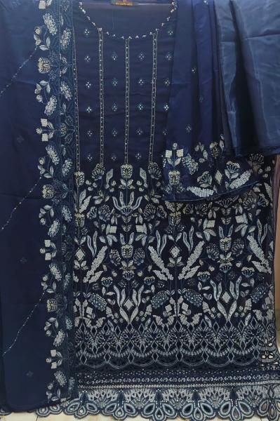 Sarah Vol-2: Royal Navy Blue Handwork Cotton Suit with Chiffon Georgette Dupatta