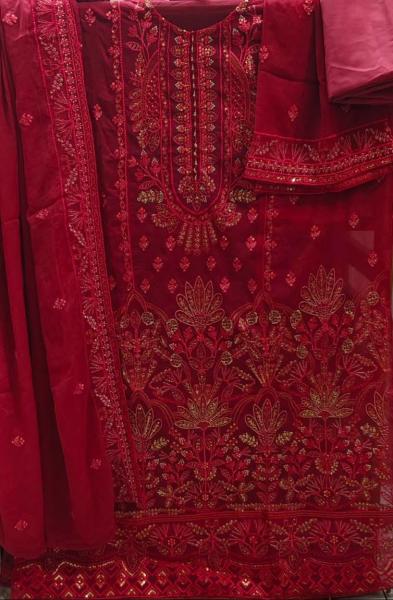 Sarah Vol-2: Premium Maroon Handwork Cotton Suit with Chiffon Georgette Dupatta