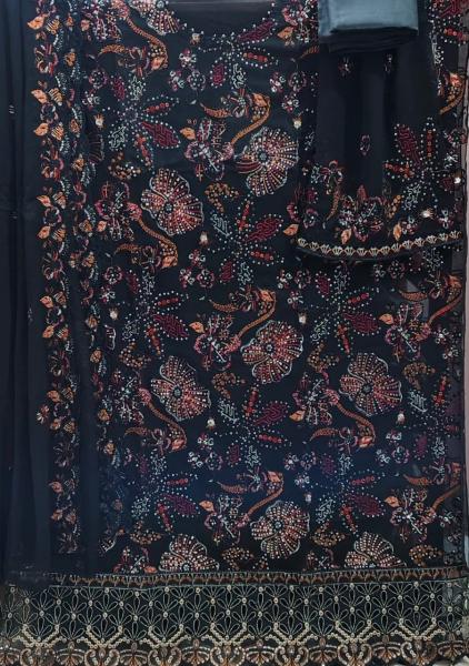 Sarah Vol-2: Elegant Black Handwork Cotton Suit with Chiffon Georgette Dupatta