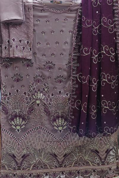Premium Pakistani Deep Magenta Handwork Cotton Suit with Chiffon Georgette Dupatta