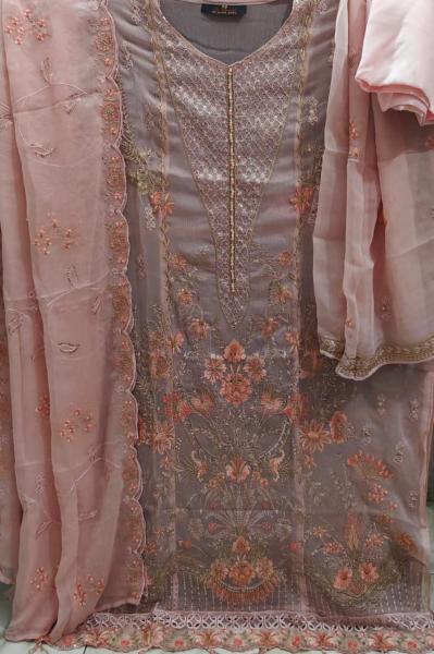 Premium Pakistani Mauve Handwork Cotton Suit with Chiffon Georgette Dupatta
