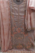 Premium Pakistani Mauve Handwork Cotton Suit with Chiffon Georgette Dupatta