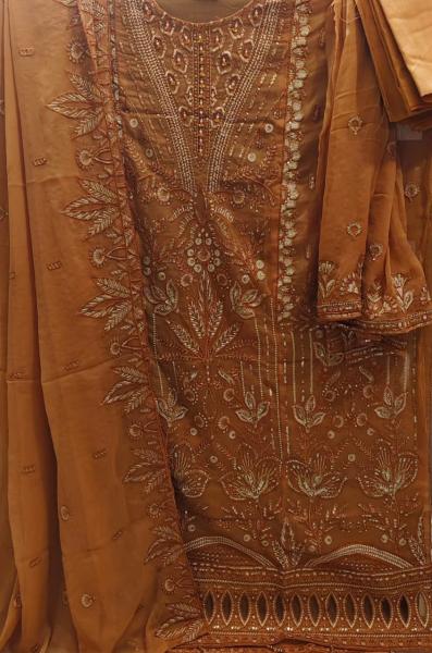 Premium Pakistani Mustard Gold Handwork Cotton Suit with Chiffon Georgette Dupatta