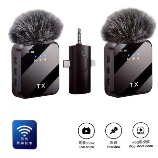 F11-2 Wireless Collar Microphone for iPhone, Android Type-C, Camera, Laptop. Noise Cancelling Microphone