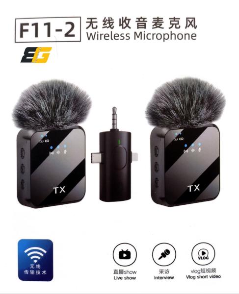 F11-2 Wireless Collar Microphone for iPhone, Android Type-C, Camera, Laptop. Noise Cancelling Microphone