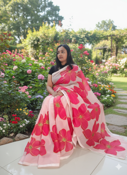 Handloom semi moslin saree