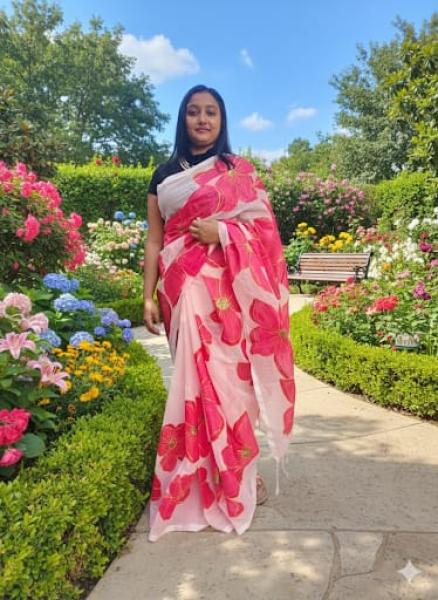 Handloom semi moslin saree