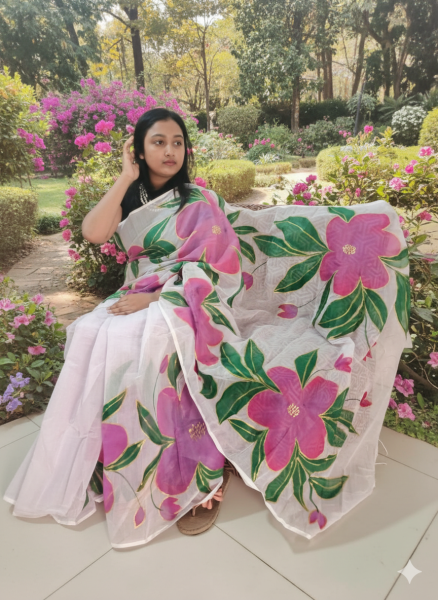 handloom semi moslin saree