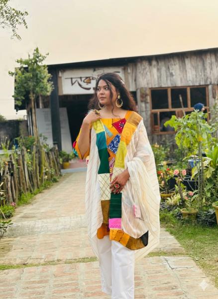 হ্যান্ডমেড প্যাচওয়ার্ক ভয়েল কুর্তি 1 পিচ