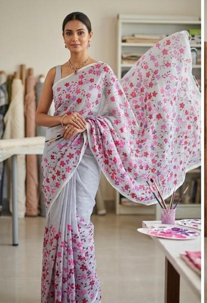 Handloom semi moslin saree