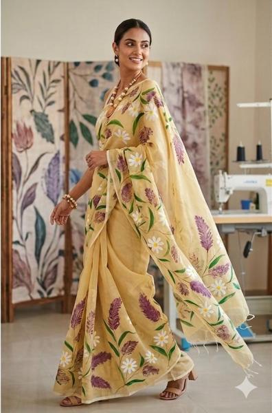 Handloom semi moslin saree