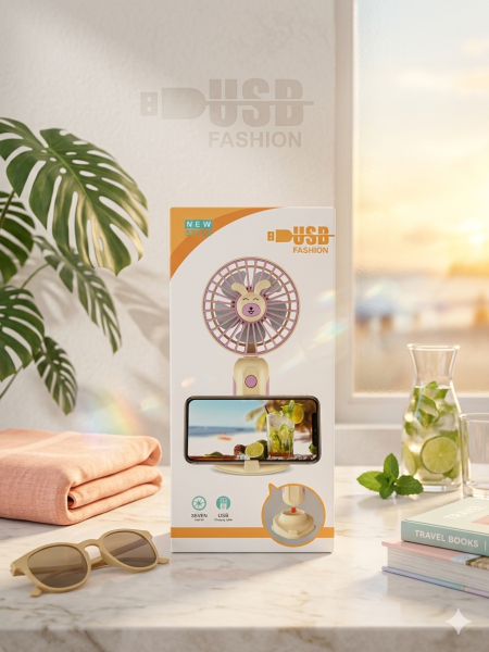 2-in-1 Rechargeable Rabbit Mini Fan with Mobile Stand – Portable & Stylish Cooling Solution!