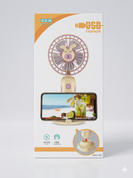 2-in-1 Rechargeable Rabbit Mini Fan with Mobile Stand – Portable & Stylish Cooling Solution!