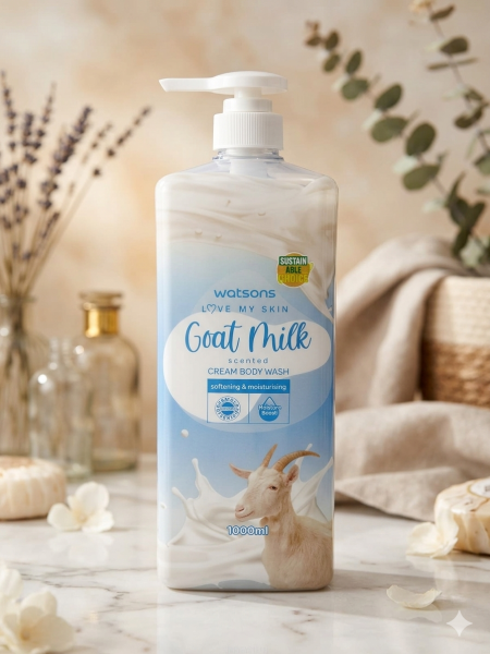 Watsons Love My Skin: Goat Milk Scented Cream Body Wash (1000ml)