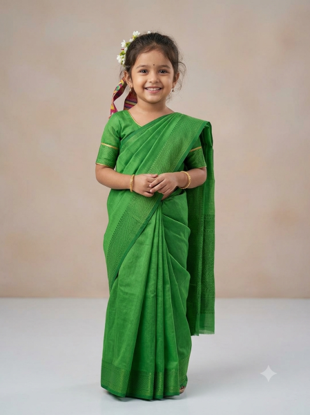 Children's Half Silk Solid Color Saree
