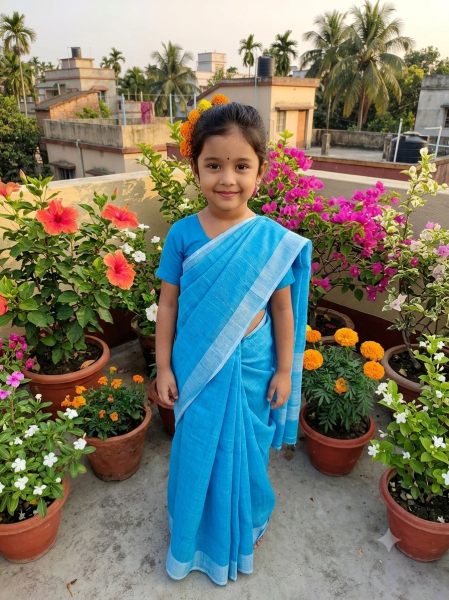 Children's Half Silk Solid Color Saree