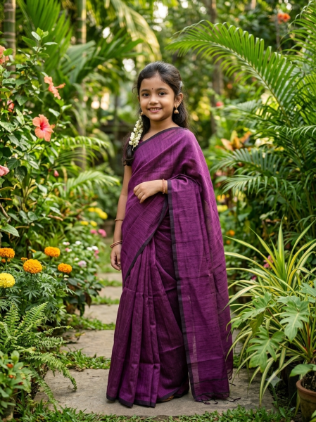Children's Half Silk Solid Color Saree