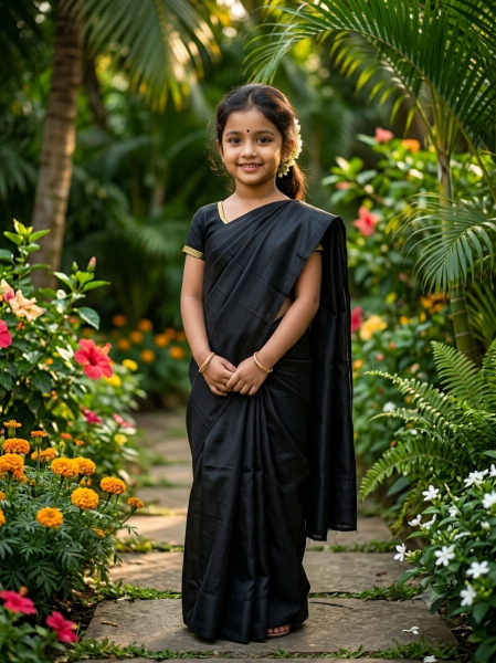 Children's Half Silk Solid Color Saree