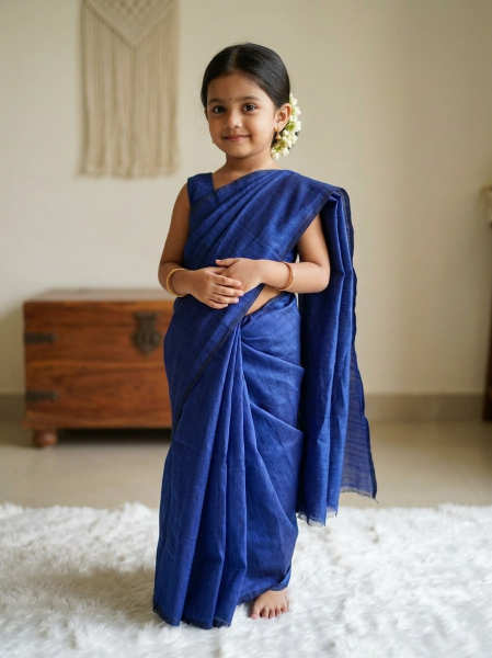 Children's Half Silk Solid Color Saree