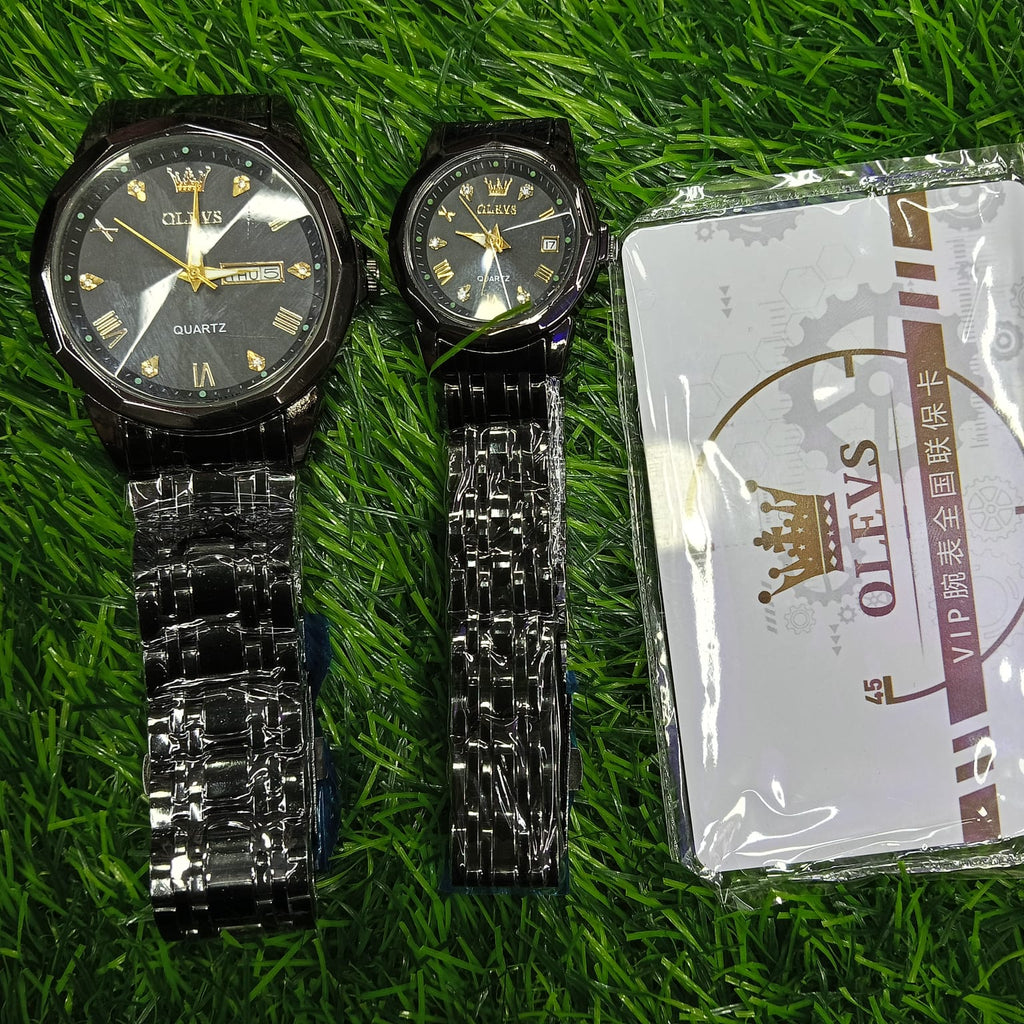 Olevs  Stainless Steel fashionable  Couple watches Full Black