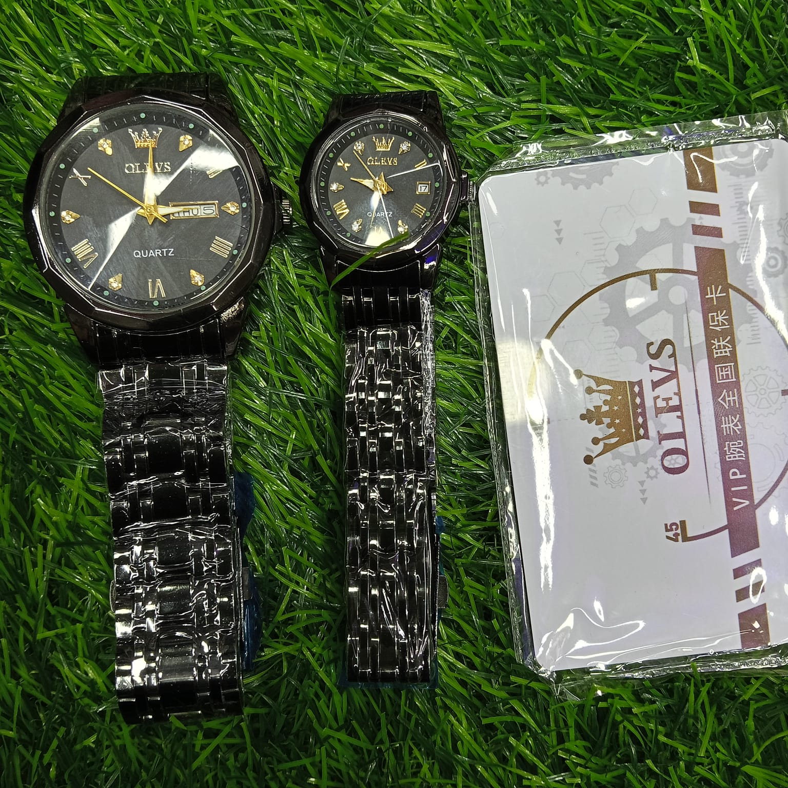 Olevs  Stainless Steel fashionable  Couple watches Full Black